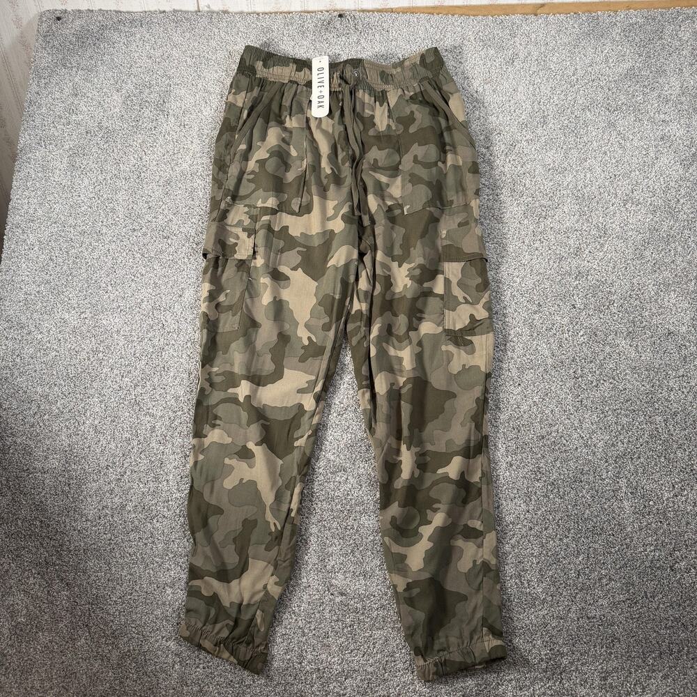 Olive + Oak Jogger Pants Womens L 29x28 Green Camo Cargo Army Casual Lightweight